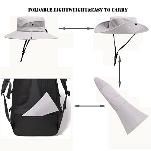 Womens Summer Sun Hat Beach Hat Wide Brim Outdoor UV Protection Hat Foldable Cool Mesh Ponytail Bucket Hat - color: Pure Light Grey