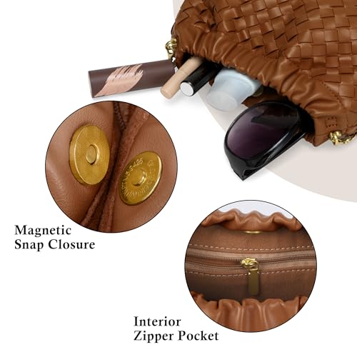 Joryin Woven Women's Crossbody Bag & Evening Purse, Trendy Dumpling Clutch & Hobo Cloud Shoulder Bag Trendy Dumpling Clutch - color: Woven Leather-brown