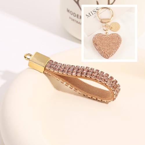 Keychain for Women Girls Bling Heart/Star/Strawberry Key Chain Accessories for Key/Backpack Bag Charm - color: Champagne Heart