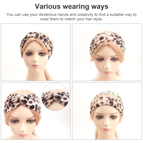 DRESHOW 6 Pack Boho Non-Slip Headbands for Women Girls Yoga Workout Running Knotted Turban Floral Printed Elastic Head Wrap - color: 6 Pack: Cross Printed a