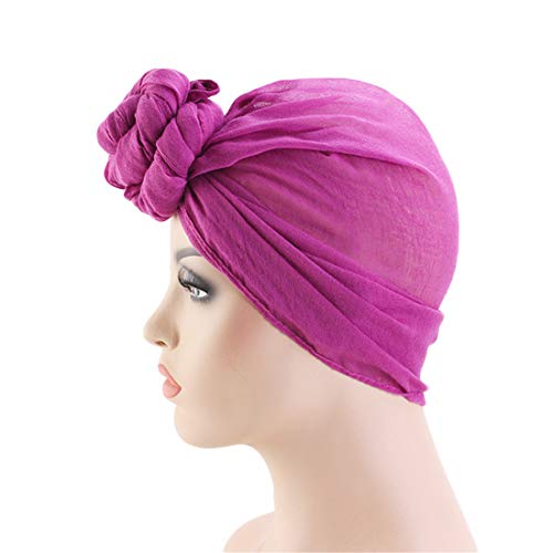 Qianmome Womens Big Flower Turban Beanie Elegant Cap Head Wrap Stretch Long Hair Scarf Headscarf - color: Peacock