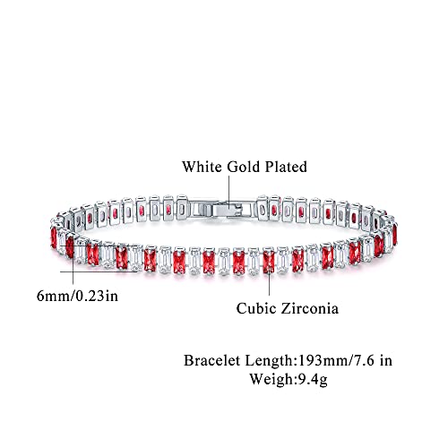 CiNily Adjustable Tennis Bracelets for Women Teen Girls Rainbow Cubic Zirconia Bracelet 14K White Gold Plated Hypoallergenic Slider Bracelet Jewelry Gift - color: Square-White and Red 7.5"