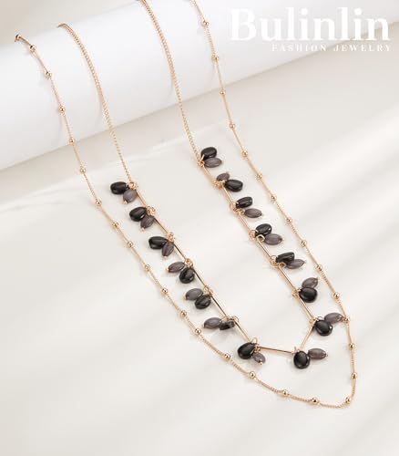 BULINLIN Layered Long Necklaces for Women Long Beaded Chain Necklace CostumeJewelry Mothers Day Gifts for Mom - color: Black