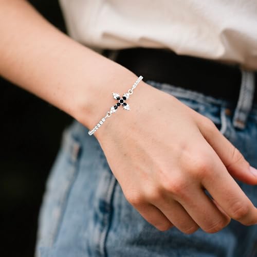 VIBILIA Bracelets for Women, Cross Bracelets for Women Trendy, Dainty Tennis Bracelet, Catholic Gift for Mom Daughter Wife Sister Friend, Communion Gift on Birthday Valentine's Day Easter Mother's Day - color: L. Silver-Black