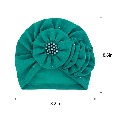 Erinaco Women Sparkle Sequin African Turban Bow Knot Pre-Tied Cap Pleated Ruffle Bonnet Beanie Hat Headwrap Skull Caps - color: Beaded Green