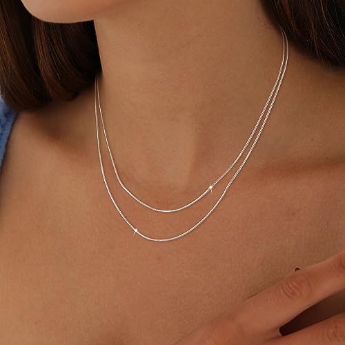 MBW Silver Paperclip Chain Necklace for Women,Dainty Sterling Silver Choker Necklaces for Women Trendy Simple Long Chunky Minimalist Waterproof Link Necklace Jewelry Gifts for Women 16/18/20 in - color: Layered snake chain-silver