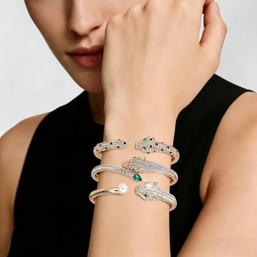 6PCS Gold Designer Classic Bangle Bracelet Set for Women, 18K Gold Plated with AAA Cubic Zirconia, Ideal Gift for Birthday Christmas Valentine's Day Mother's Day - color: Classic Style - Animal Element