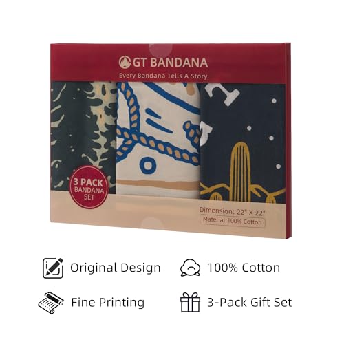22"x22" Multi-Purpose 100% Cotton Bandana Face Mask(3-Pack) - color: Frontier Assorted