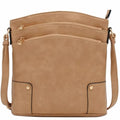 ALYSSA Triple Zip Pocket Large Crossbody Bag - color: Light Tan