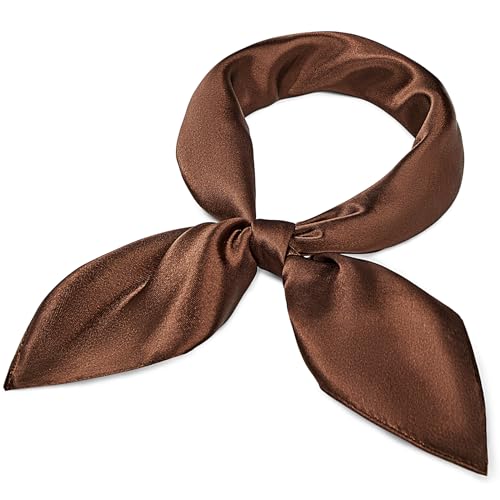 American Trends Women Silk Feeling Scarf Satin Head Scarves Square Wrap Neck Scarf Lightweight Silk Like Bandana - color: 14 Light Coffee