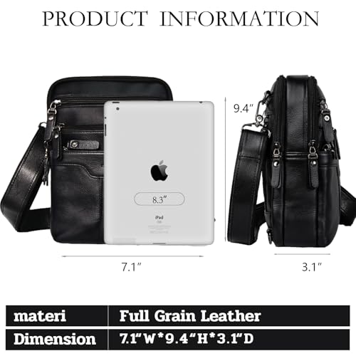 Leather Messenger Bag for Men, Small Leather Sling Shoulder Bag Messenger Pack for Men, Man Purse - color: Black