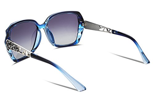 FEISEDY Polarized Women Square Sunglasses Sparkling Composite Shiny Frame B2289 - color: 1 Blue/Fade Smoke