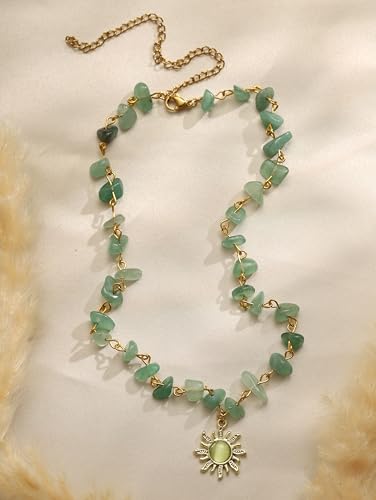Sacina Boho Hippie Sun Necklace, Crystal Choker Necklace, Boho Necklace, Hippie Necklaces, Christmas Jewelry Gift For Women - color: green