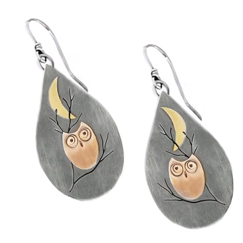 Boho Teardrop Earrings, Handmade Copper Bohemian Earrings, Dangle Antique Ethnic Jewelry for Women - color: Owl