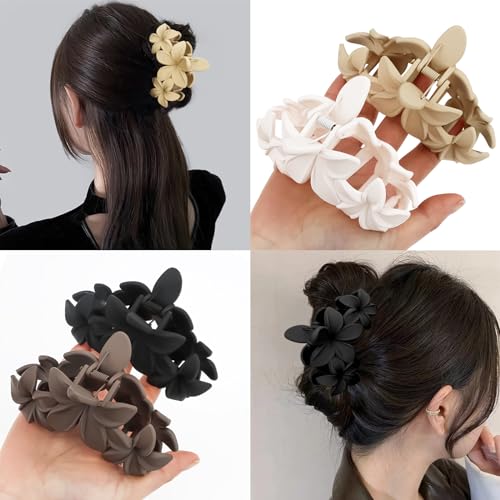 ANBALA Matte Flower Hair Accessories - 4PCS Large Plumeria Hawaiian Hair Clips with Strong Hold for Women, Non-Slip and Cute - color: C-4pcs large colorful flower