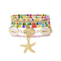 Shell Bracelet Seashell Boho Beaded Stretch Bracelets for Women Summer Beach Bracelets Starfish Charm Bracelet Stackable Gold Plated Bracelets Set for Women - color: a-mix color