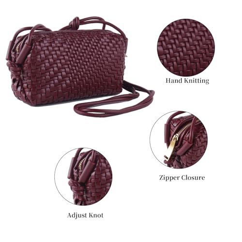 Woven Crossbody Bags for Women Handwoven Purses Vegan Leather Small Handbag Handmade Shoulderbag | Lightweight - color: Burgundy
