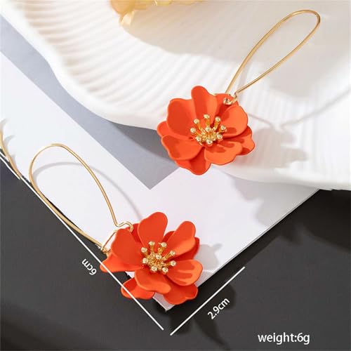 Dreuyet 6 Pairs Boho Daisy Flower Long Petal Drop Dangle Earrings for Women Bohemian Matte Floral Layered Tiered Chic Statement Earrings Wedding Spring Flower Jewelry - style: Rainbow