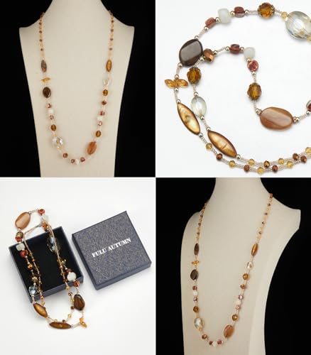 FULU AUTUMN Long Necklaces for Women Trendy Long Chunky Beaded Necklace Boho Fashion Costume Jewelry Mothers Day Gifts for Her - color: Brown
