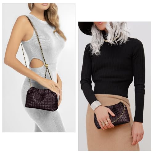 Joryin Woven Women's Crossbody Bag & Evening Purse, Trendy Dumpling Clutch & Hobo Cloud Shoulder Bag Trendy Dumpling Clutch - color: Woven Leather-dark Purpple