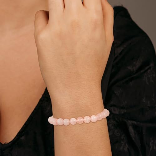 Gnamy Healing Crystal Bracelet for Women, Natural Stone Beaded Healing Crystal Bracelet Triple Protection Stress Relief Beads Jewelry Birthday Gifts Jewelry for Her - style: Rose Quartz