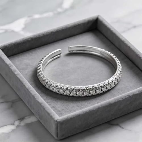 Kim Carrey S925 Sterling Silver Bracelet, Stacked Bracelets Open Bangle Cuff Design, Men's Gift Jewelry for My Man - style: Chainmail