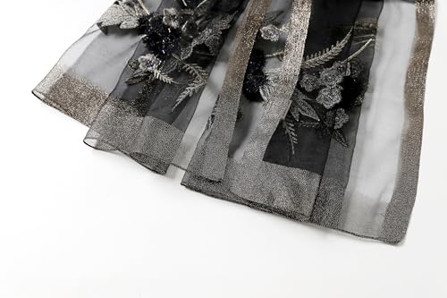Jeelow Silk Blend Floral Fashion Scarf Shawl Wrap Lightweight Sheer For Women Floral Embroidery Wedding Party Prom - color: Midnight Silver