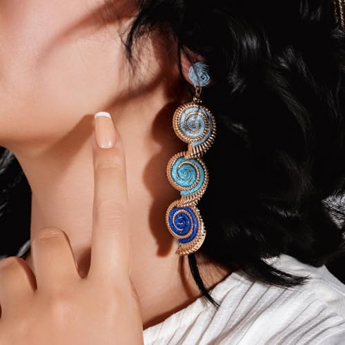 Boho Raffia Earrings Starfish Shell Seashell Dangle Drop Earrings Cute Statemnet Trendy Jewelry Summer Beach Outfits for Women - color: Blue, size: Seashell