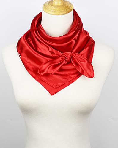 vabovin Satin Head Scarf for Women Solid Color, 35×35 in | Silk Feel Neckerchief, Hair Scarf, Fashion Bandana, Headscarf, Headband, Hair Wrap Sleeping, Daily Fashion Styling - color: 216 Red
