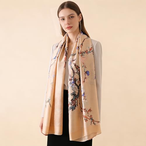 Silk Scarf Mulberry Silk Fashion Scarves Long Lightweight Shawl Wrap … - color: W46