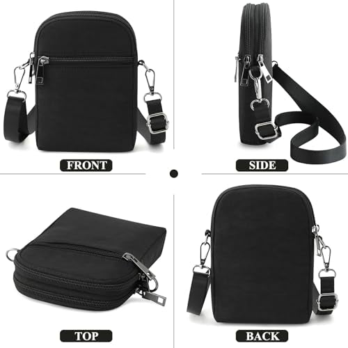 RFID Crossbody Bags For Women Travel, Small Cell Phone Purse - color: Black/Nylon