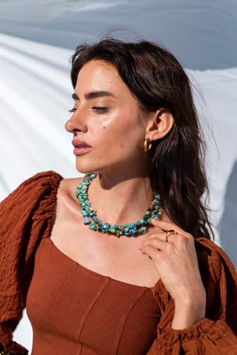 CANEVINKA Bohemian Beaded Choker Necklace 18K Gold Plated Bead Pendant Necklace Vintage Handmade Jewelry for Women - style: green stone