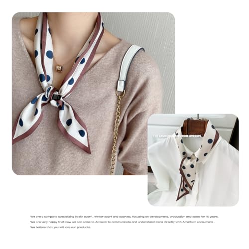 Hair Head Neck Bag Long Scarf Versatile Wrap for Women Soft & Lightweight for Everyday Chic - color: 12 Khaki Polka Dot 3.7 X 38 Inch