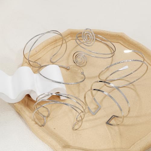 BROCC 6pcs Gold Arm Cuff Bracelet Set for Women Adjustable Coil Swirl Upper Cuff Bracelet Jewelry - color: B