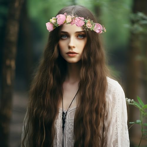 Vivivalue Fairy Floral Crown Woodland Elf flower Headband Elven Wreath for Women Halloween Wedding Cosplay Photo Props Renaissance Lavender - color: 2