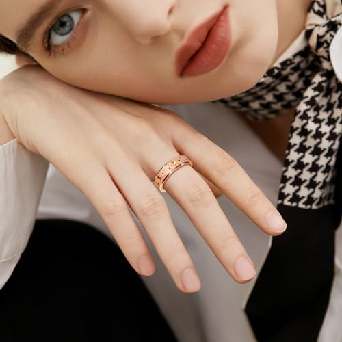 Anxiety Ring for Women Spinner Rings:Rotating Rings Stainless Steel 6mm Moon Star Anxiety for Men Band Jewelry Gift for Women Size 6 7 8 9 10 - color: B-Rose Gold