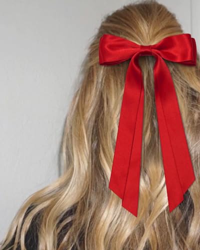 Cute Hair Accessories: Bow Clips, Ribbon Barrettes with Tassels, and Hair Bows for Women in Black and Red - color: Black & Red