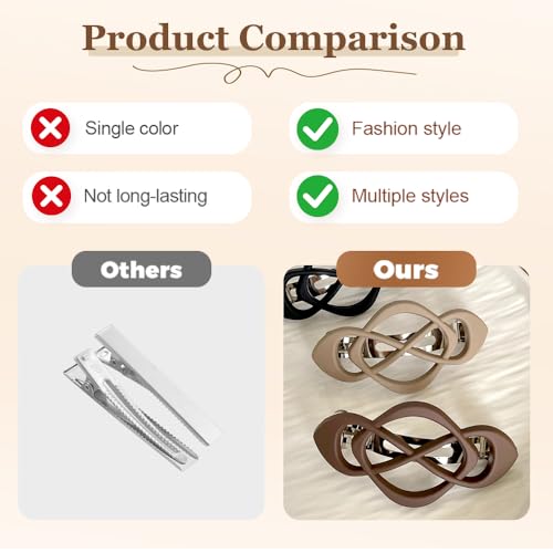 Vintage French Barrette Clips, 2025 New 4 Pack Hair Accessories for Women & Girls, Thick to Thin Hair (M) - color: M