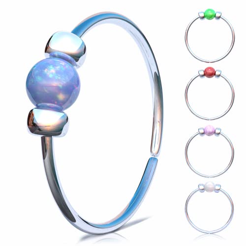 925 Sterling Silver & 14K Gold Filled Nose Ring Hoop Handmade Piercing Jewelry For Women - 24 Gauge 2mm,7mm Tiny Nose Ring with Opal - Gift Ready - color: Light Blue Opal Silver