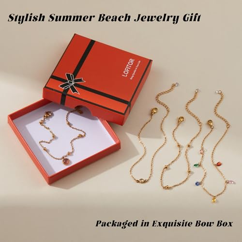 LOFITOR Ankle Bracelets for Women Glitter Waterproof Adjustable Anklet Set for Women 18K Gold Plated Silver Charm Dainty Layered Anklets, Summer Beach Anklet Jewelry for Women - style: Color Gold