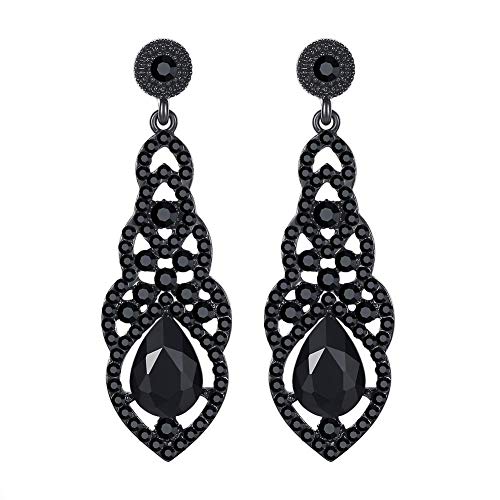 Women's Alloy Teardrop Crystal Chandelier Dangle Earrings - color: E-black