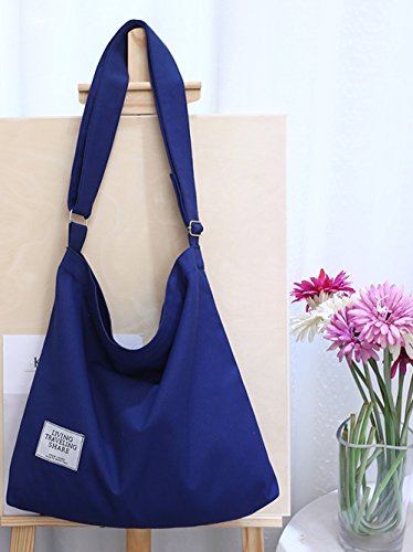 Covelin Women's Retro Large Size Canvas Shoulder Bag Hobo Crossbody Handbag Casual Tote - color: Blue