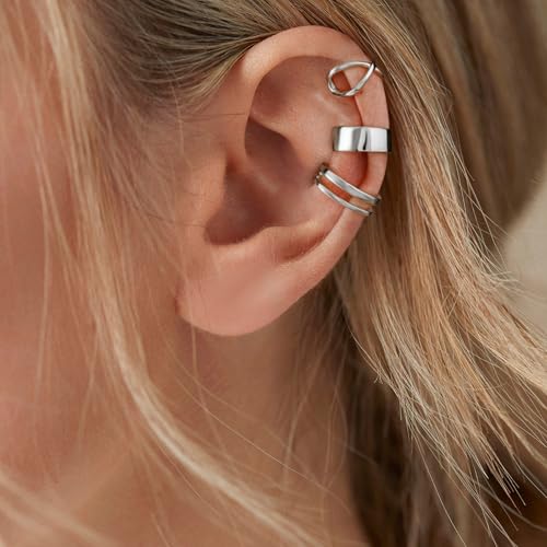 CHIC & ARTSY 925 Sterling Silver Ear Cuffs for Women, Non Piercing Clip On Cartilage Cuffs, Adjustable Fake Conch & Helix Earrings, Gold Plated & Oxidized Various Styles - color: ear cuff #1