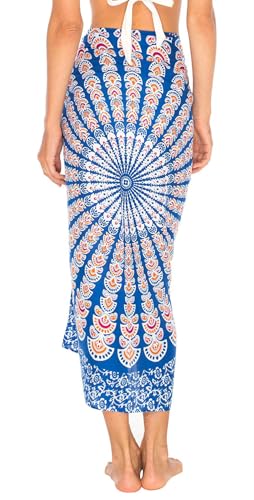 SHU-SHI Sarong Wraps for Women Long Beach Cover ups Pareo Bathing Suit Wrap Skirt Mandala Sarongs Coverup - color: Blue/Orange