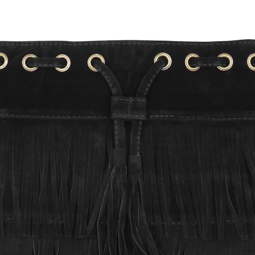Fringe Hobo Purse Bags for Women Crossbody Purses with Drawstring Ladies Tassel Tote Shoulder Bucket Handbags,Black - color: Black(barrel Shape)