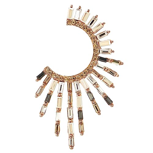 Women's Gold-Tone Crystal Fringe Hoop Earrings, Sunburst Crescent Baguette Crystal and Rhinestone Statement Jewelry