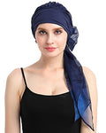 Chemo Headwear Turbans for Women Long Hair Head Scarf Headwraps Cancer Hats - color: Both Navy