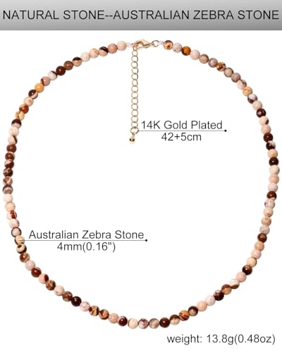 Simple Choker Necklace for Women Real Stone and Crystals Necklaces 4mm Beaded Choker Jewelry Meditation Gift for Women (16"+2") - style: Australian Zebra Stone