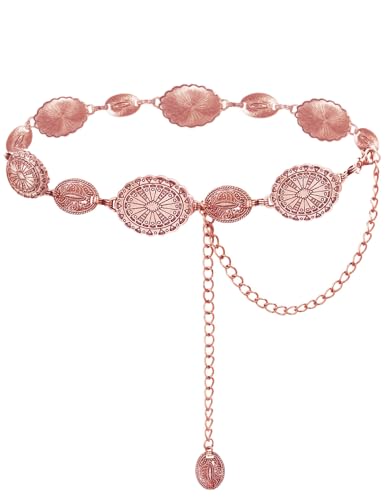 TOPACC Western Metal Concho Belt for Women Cowgirl Chain Belts for Dresses Jeans Country Concert Outfit - color: C Rose Gold, size: Fit Waist: 30-32 in