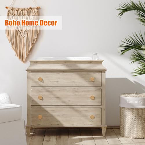 ANPHSIN 12 Pack Boho Wood Dresser Drawer Knobs- Handmade Rattan Woven Cabinet Knobs Pulls Handles with 24 Screws for Home Nursery Furniture - style: Round Rattan (12 Pcs)